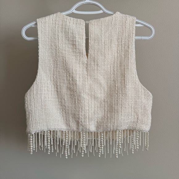 Jason Wu Cream Sleeveless Crop Top Pearl Fringe - Picture 2 of 10